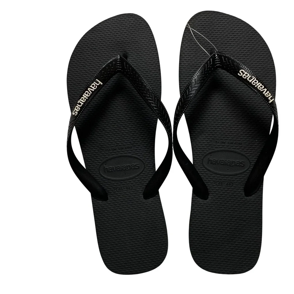 Havaianas Top Logo Mania Mens Flip Flops Black White SandalsSize 13M NWT